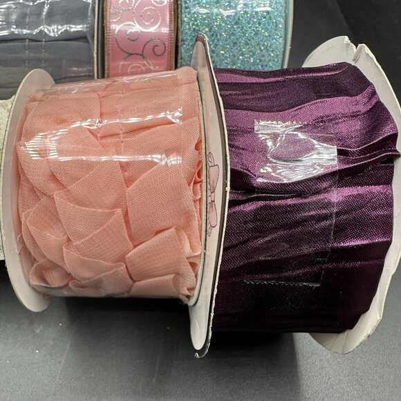 Craft Ribbon Trim Lot of 9 Lace Glitter Crinkle Cut Edge Satin Chiffon Ruffle - Picture 3 of 14